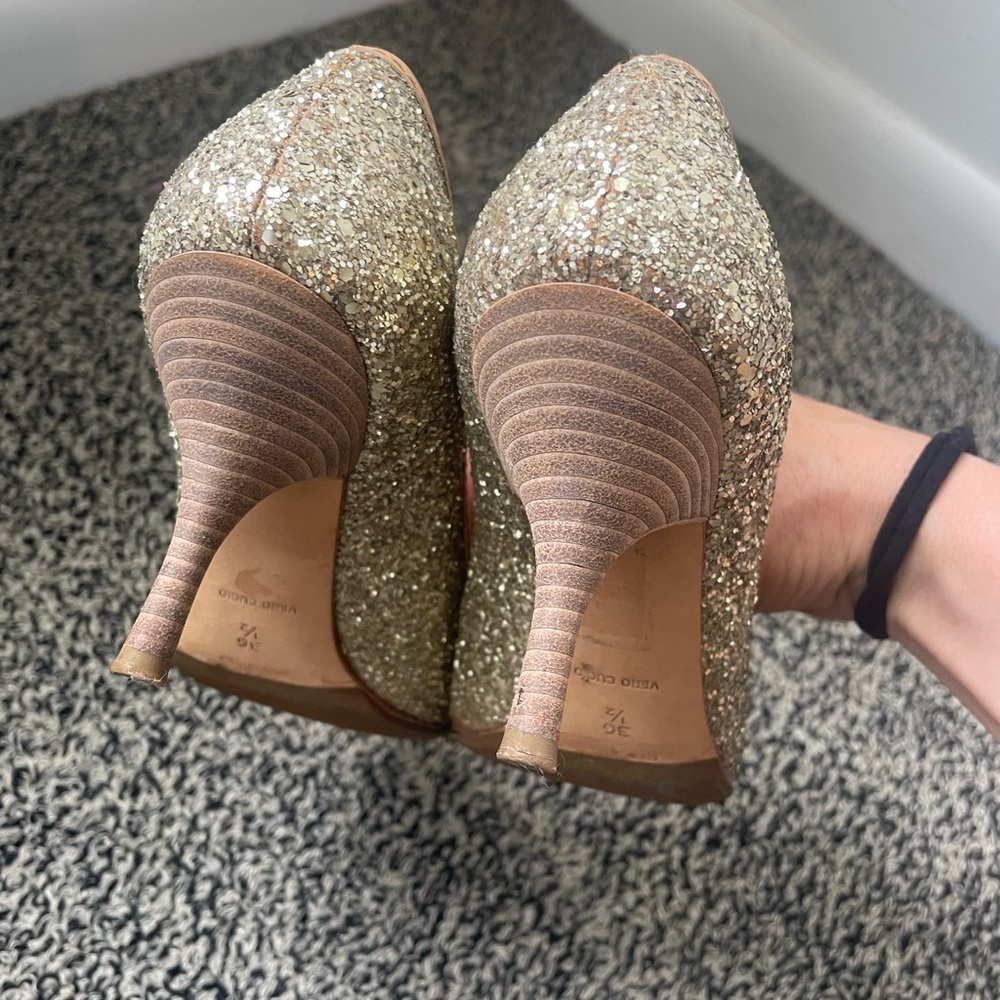 Miu Miu Glitter Sparkle Heels with Rhinestines and Bow Designer Bridal 36.5 (J) - Picture 2 of 5